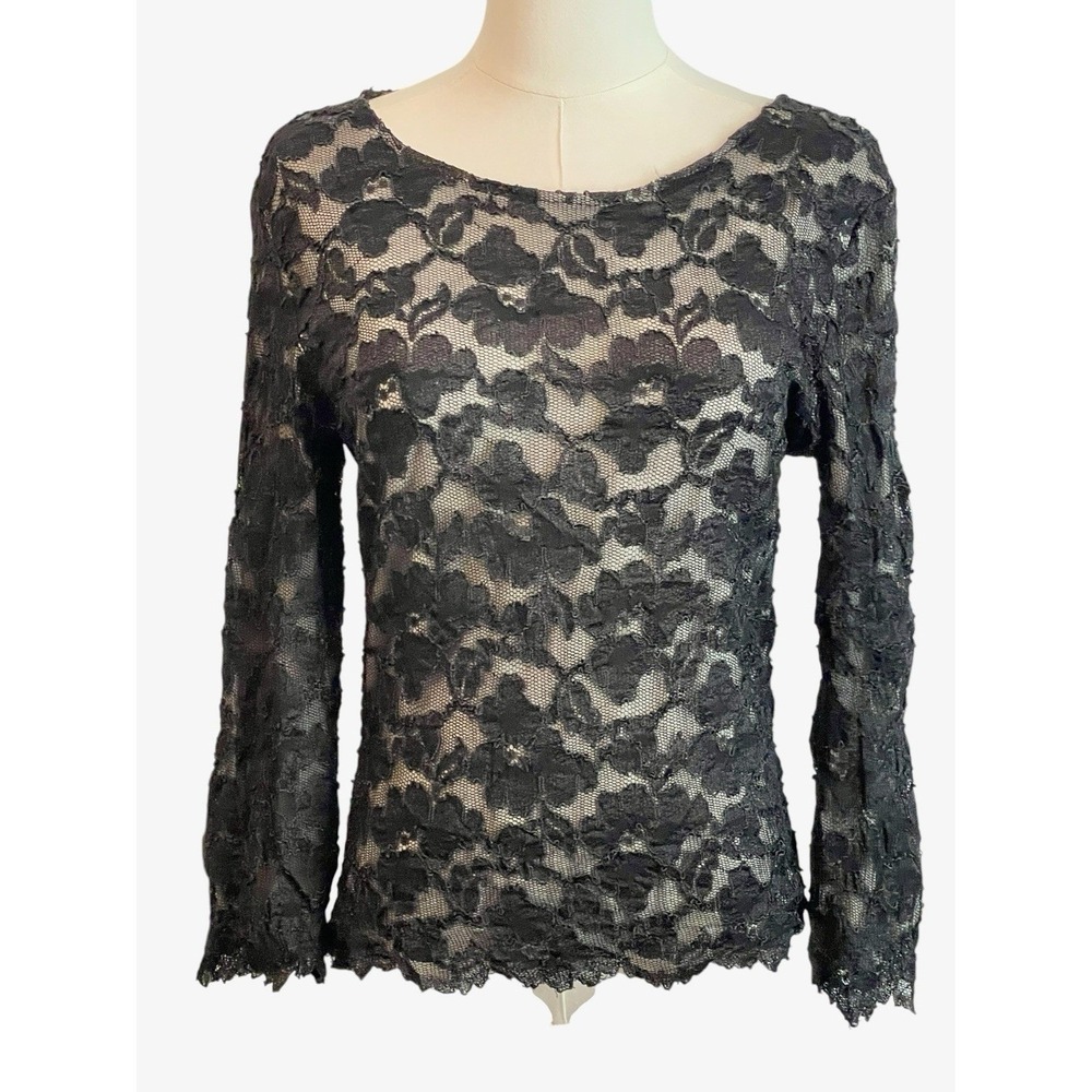 Sheer Lace Mesh Top Y2K Womens Size‎ XS Black Whimsigoth Dark Romance Event USA